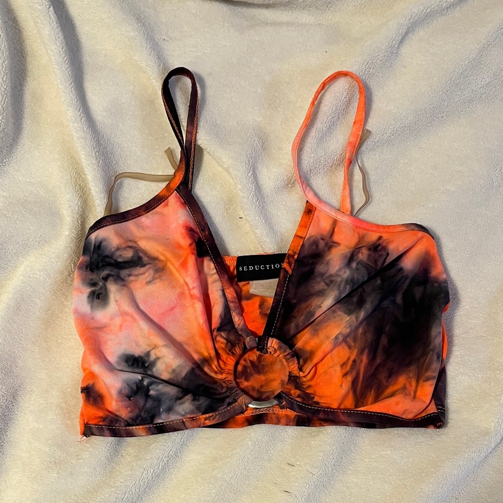 Seduction Tie-Dye Bralette - Black and Orange